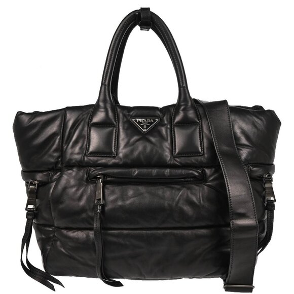 Prada Black Leather Bomber 2way Handbag 25 165947 - Picture 1 of 9